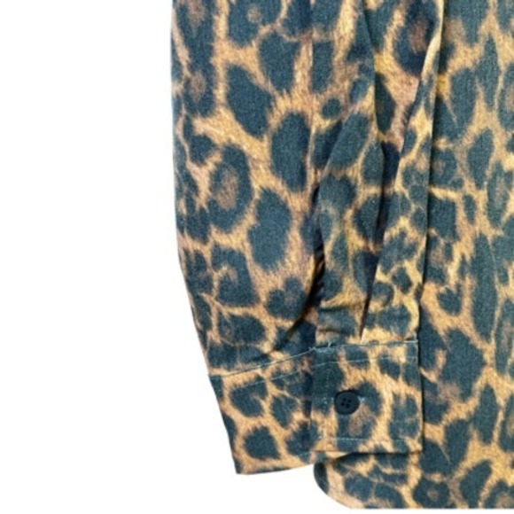 L&B Lucky & Blessed Leopard Print Brown Black Button Down Shirt Size M New - Picture 4 of 9